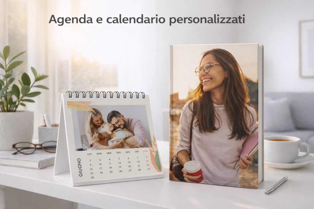 calendario da tavolo e agenda giornaliera con foto