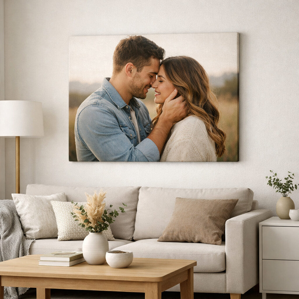 Stampa su tela personalizzata con foto romantica: regalo di San Valentino elegante per la casa.