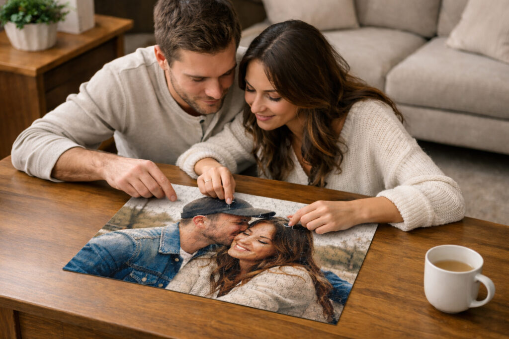 Puzzle personalizzato con foto di coppia: idea regalo di San Valentino originale e coinvolgente.
