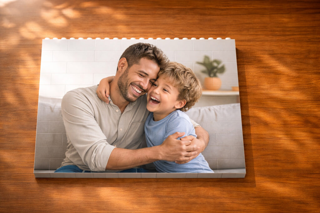 Puzzle mattoncini personalizzato con foto, idea regalo Festa del Papà 2026.